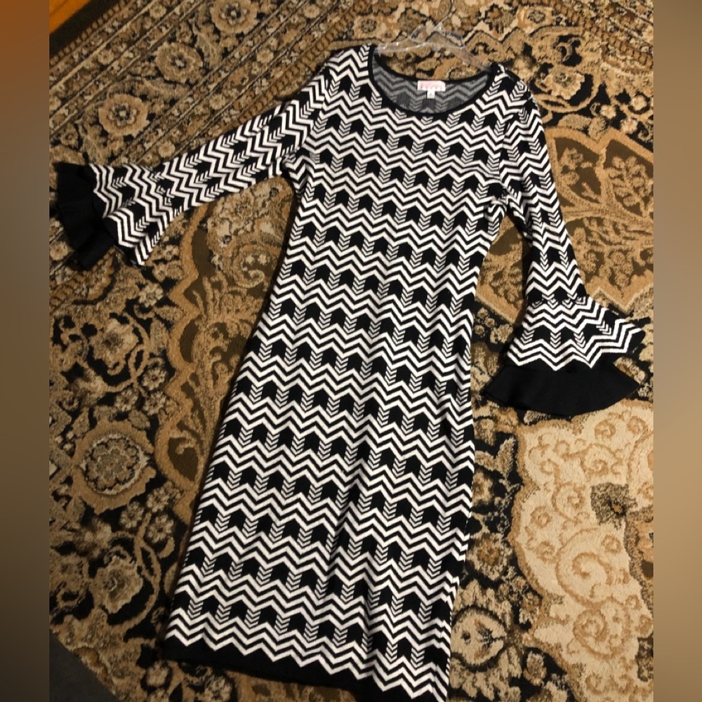 Black and White Chevron Sweater Dress